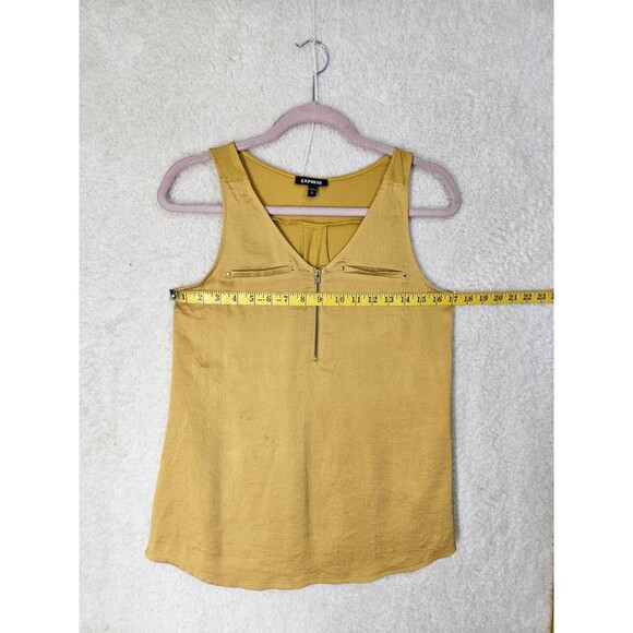 Express Women Top Small Yellow Chiffon Blend Sleeveless 1/4 Zip Tank Blouse - Picture 8 of 16